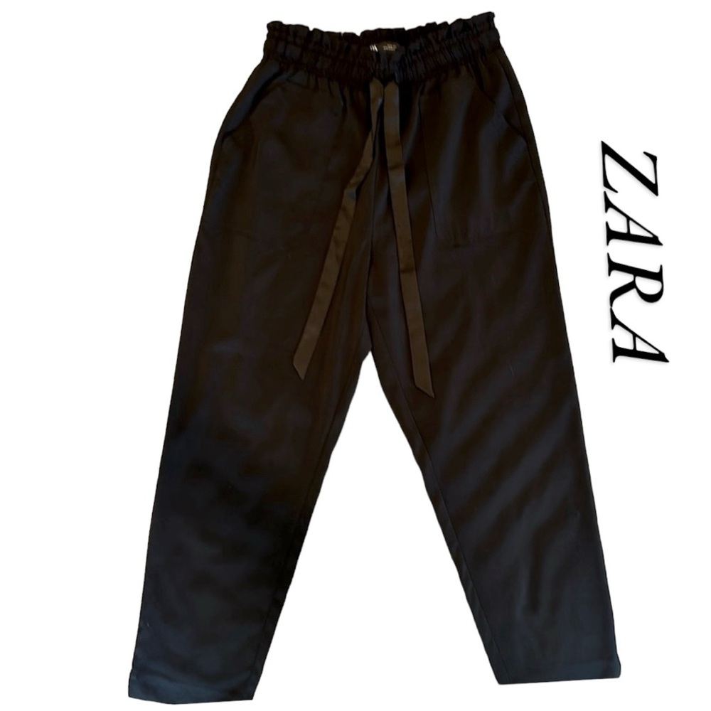 Zara Black Flowy High Rise Pull On Casual Pants Size Small